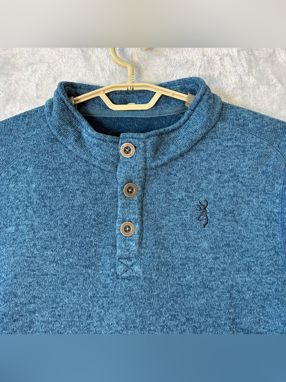 Browning Mens Gilson Sweater Knit Fleece Front Button Heather Blue Teal Sz XL